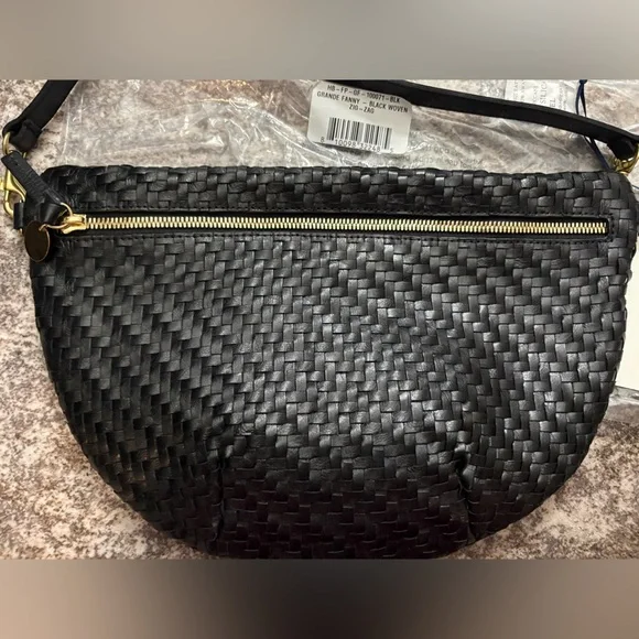NWT Clare V grande Fanny belt bag in black woven zig zag - Picture 8 of 16